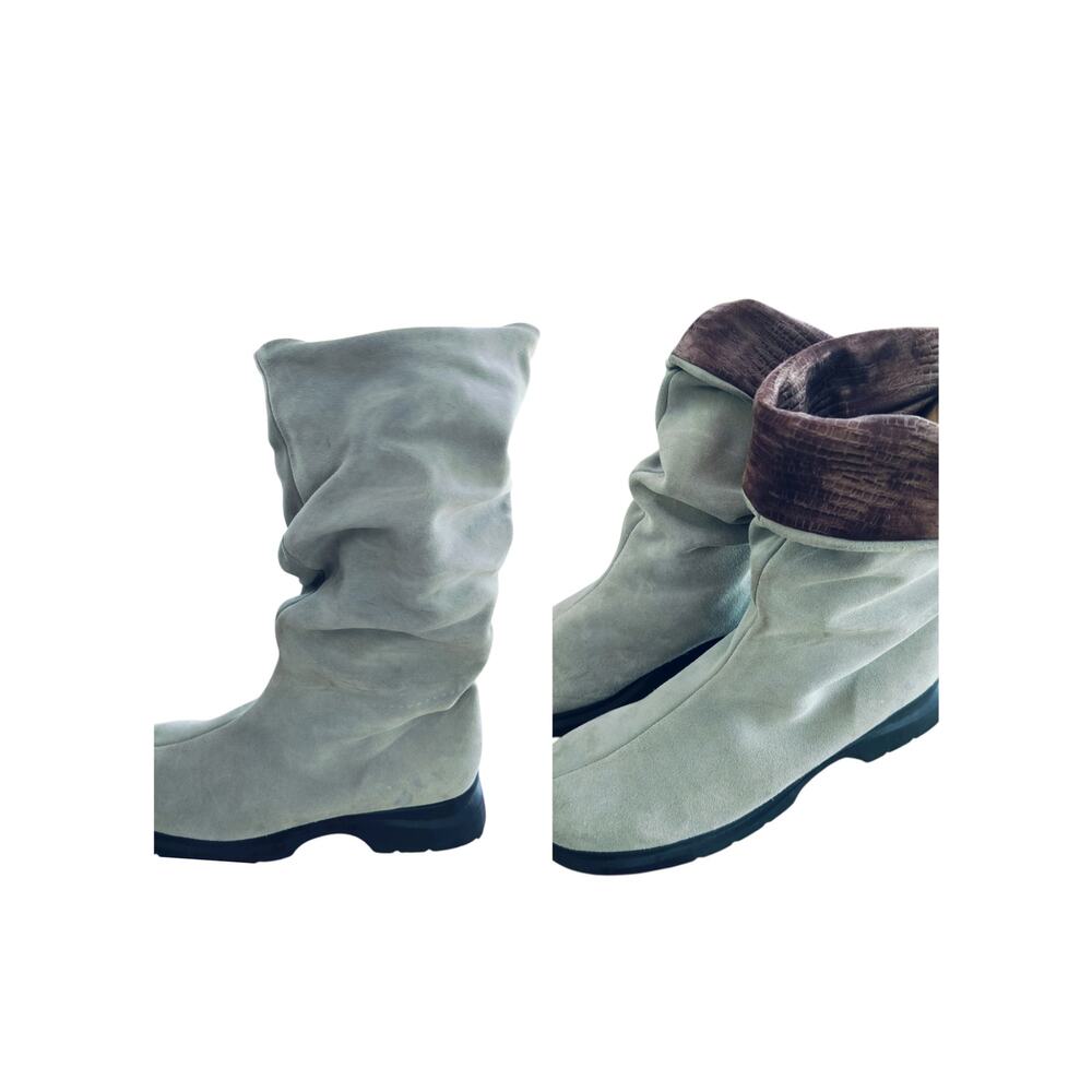 4852) La Canadienne Light Gray Suede Slouch Cuff  Fold Over Pull On  Boots 10M